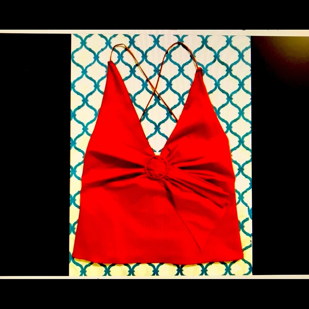 SOLD! N/A ~Chic & Sexy! PRADA Red Orange Cotton Poplin X Back Top - Small - RARE